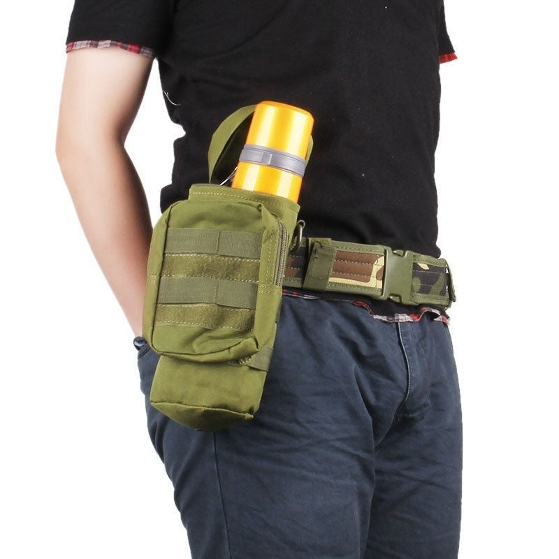 Outdoor Water Bottle Pouch Military Tactical Molle Kettle Case Waist Bag Multifunction Pockets EDC Gear Camping Hiking Riding