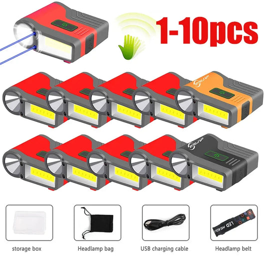 1-10pcs COB LED Induction Sensor Headlamp Ultra Bright Waterproof Clip-on Baseball CAP Light