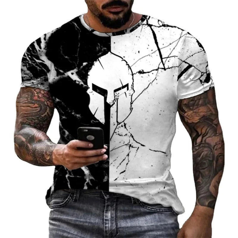 Xion's Spartan Warrior Helmet 3D Printed T-Shirt - Summer Men's Casual Punk Streetwear