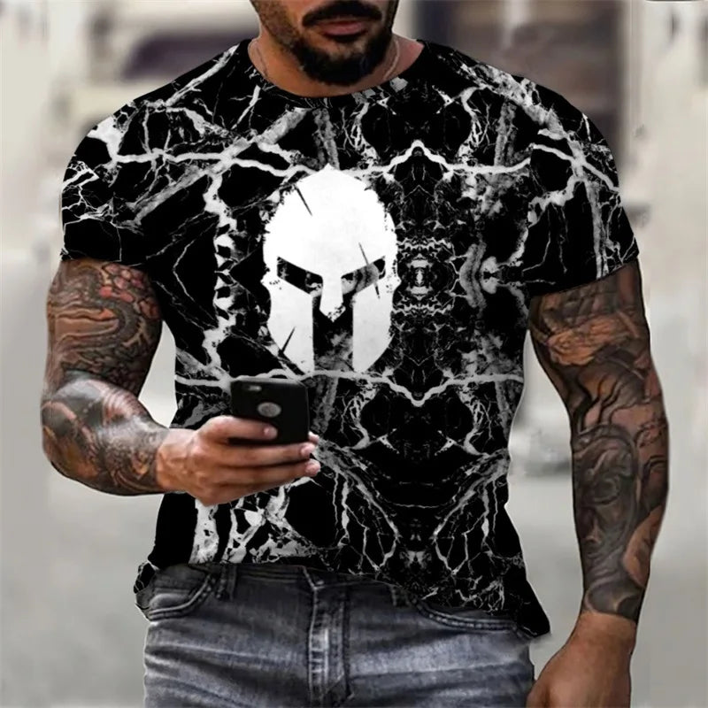 Xion's Spartan Warrior Helmet 3D Printed T-Shirt - Summer Men's Casual Punk Streetwear