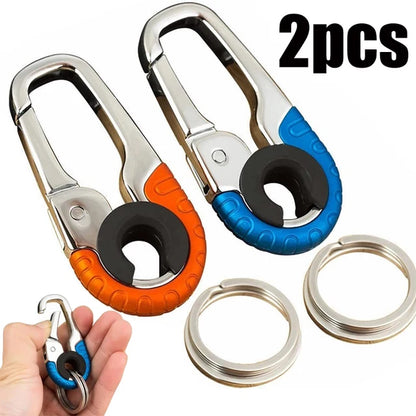 "Stylish & Durable 2-Piece Car Keychain Hook Set: Stainless Steel Buckle Carabiner"