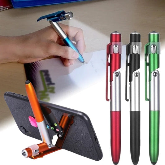 TacPen-4 In 1 Multifunction Ballpoint Pen with LED Light Fold Phone Holder Night Reading Light