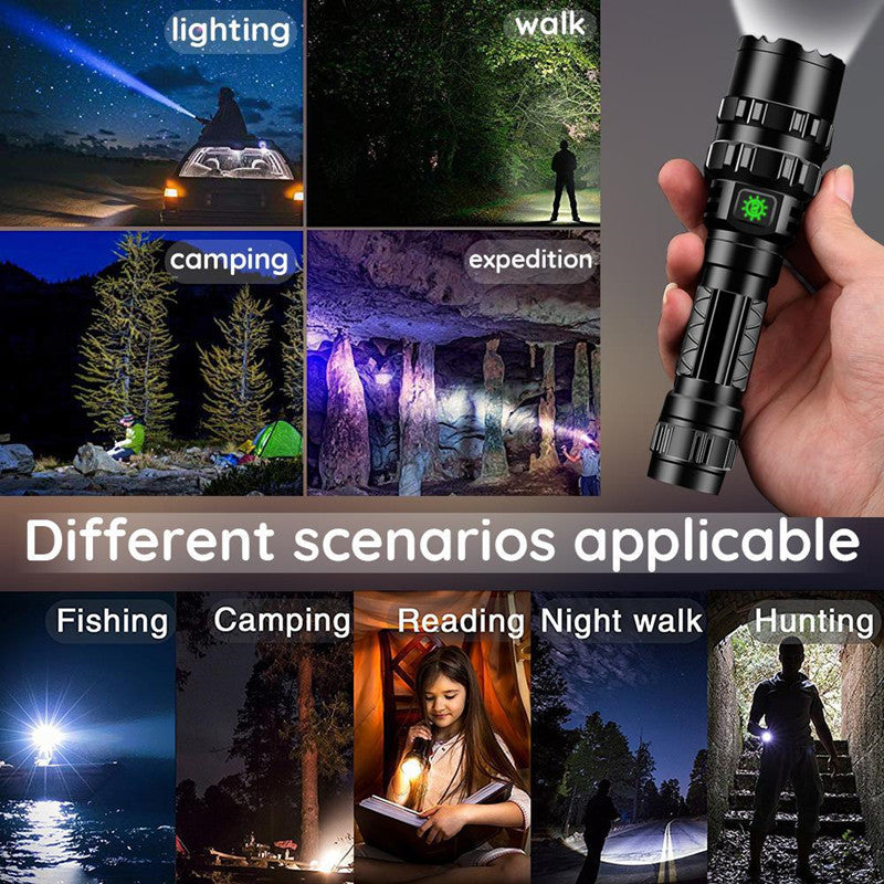 Mini Long-Range USB Charging 10W Aluminum Alloy Outdoor Home LED Tactical Strong Light Flashlight Set