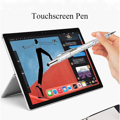 7 in 1 Multifunctional Pen Touch Screen Stylus with Screwdriver, Ruler, Level Gauge, Refillable Pen