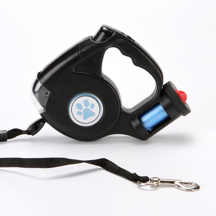 4.5M LED Flashlight Extendable Retractable Pet Dog Leash Lead with Garbage Bag