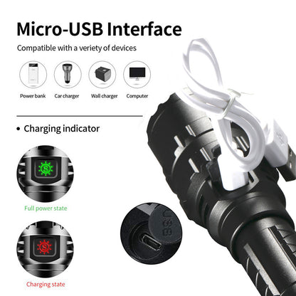 Mini Long-Range USB Charging 10W Aluminum Alloy Outdoor Home LED Tactical Strong Light Flashlight Set