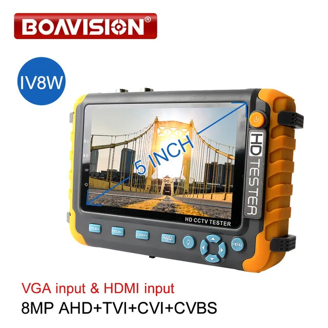 "VisionTech Pro: 8MP 4K CCTV Security Camera Tester with 5-Inch TFT LCD Monitor - The Ultimate Tool for TVI, AHD, CVI, and Analog Systems"