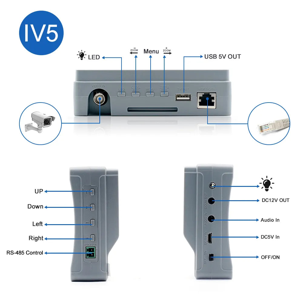 "VisionTech Pro: 8MP 4K CCTV Security Camera Tester with 5-Inch TFT LCD Monitor - The Ultimate Tool for TVI, AHD, CVI, and Analog Systems"