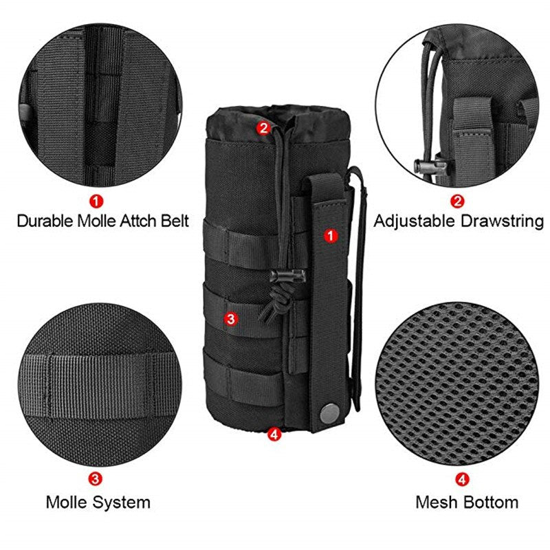 Outdoor Water Bottle Pouch Military Tactical Molle Kettle Case Waist Bag Multifunction Pockets EDC Gear Camping Hiking Riding