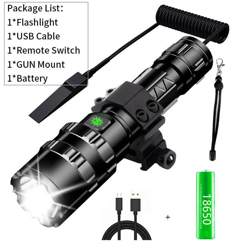 Mini Long-Range USB Charging 10W Aluminum Alloy Outdoor Home LED Tactical Strong Light Flashlight Set