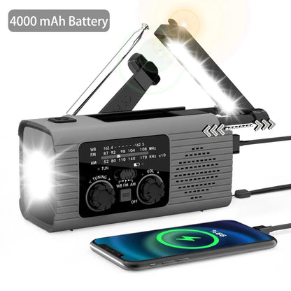 "All-in-One Survival Tool: Emergency Hand Crank Radio with Solar Power & Power Bank"