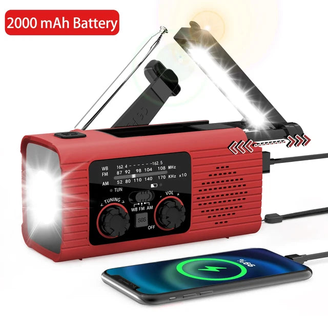 "All-in-One Survival Tool: Emergency Hand Crank Radio with Solar Power & Power Bank"