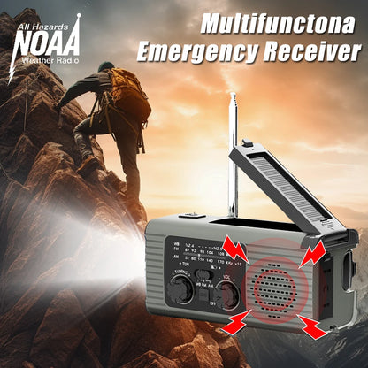 "All-in-One Survival Tool: Emergency Hand Crank Radio with Solar Power & Power Bank"