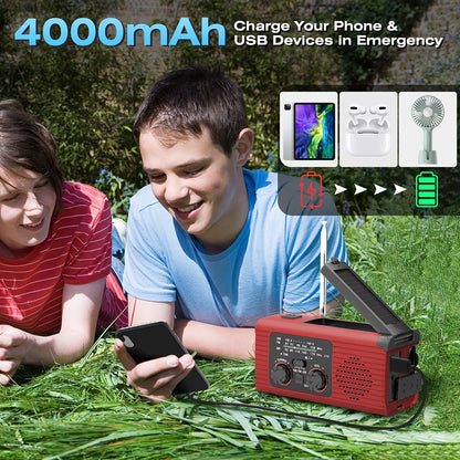 "All-in-One Survival Tool: Emergency Hand Crank Radio with Solar Power & Power Bank"