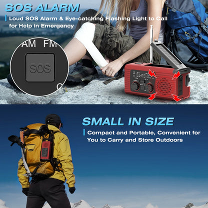 "All-in-One Survival Tool: Emergency Hand Crank Radio with Solar Power & Power Bank"