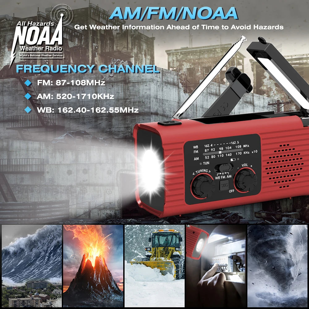 "All-in-One Survival Tool: Emergency Hand Crank Radio with Solar Power & Power Bank"