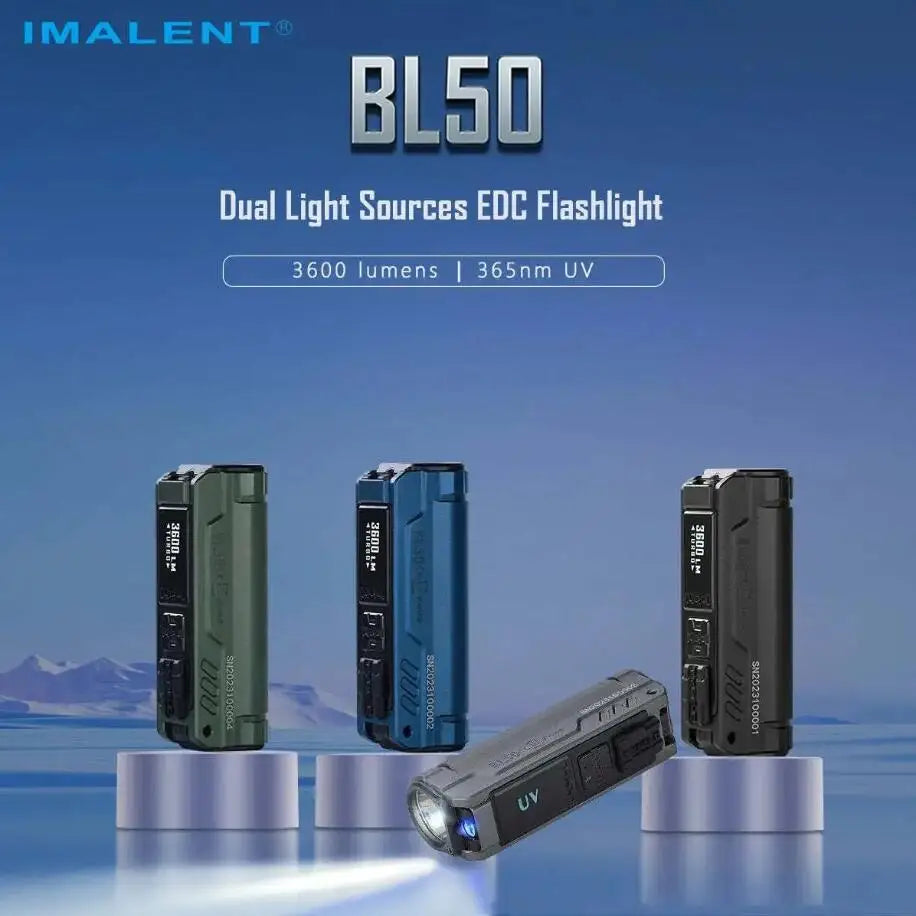 IMALENT BL50 EDC Flashlight 3600 Lumens XHP50 HI LED Lantern Type-C Rechargeable Dual Light Source Torch UV Light