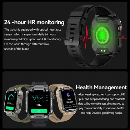 "Rugged Tactical Bluetooth Smartwatch for Men: The Ultimate Outdoor Companion"