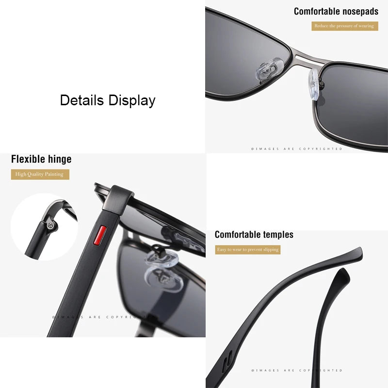 Men's Metal Sunglasses Square Polarized UV400 Driving Shades Unique Fashion Sun Glasses Aviation Lentes De Sol With Free Box