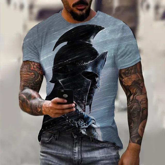 Men's Retro Short Sleeved 3D Printed T-Shirt,Spartan