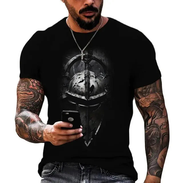 Men's Retro Short Sleeved 3D Printed T-Shirt,Spartan