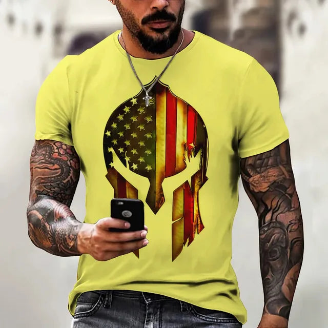 Men's Retro Short Sleeved 3D Printed T-Shirt,Spartan