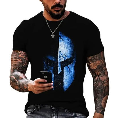 Men's Retro Short Sleeved 3D Printed T-Shirt,Spartan