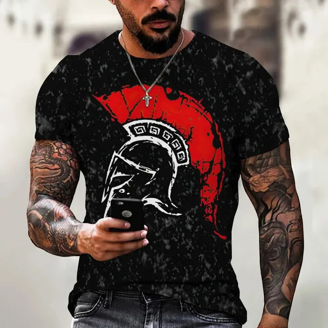 Men's Retro Short Sleeved 3D Printed T-Shirt,Spartan