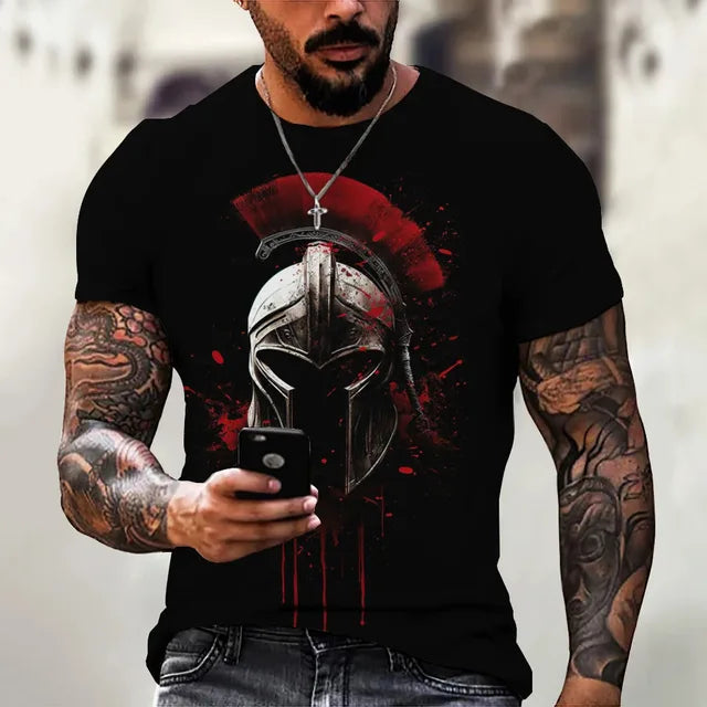 Men's Retro Short Sleeved 3D Printed T-Shirt,Spartan