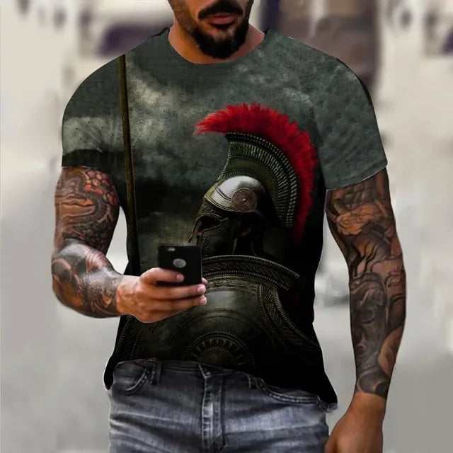 Men's Retro Short Sleeved 3D Printed T-Shirt,Spartan