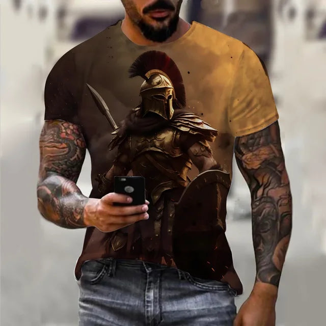 Men's Retro Short Sleeved 3D Printed T-Shirt,Spartan