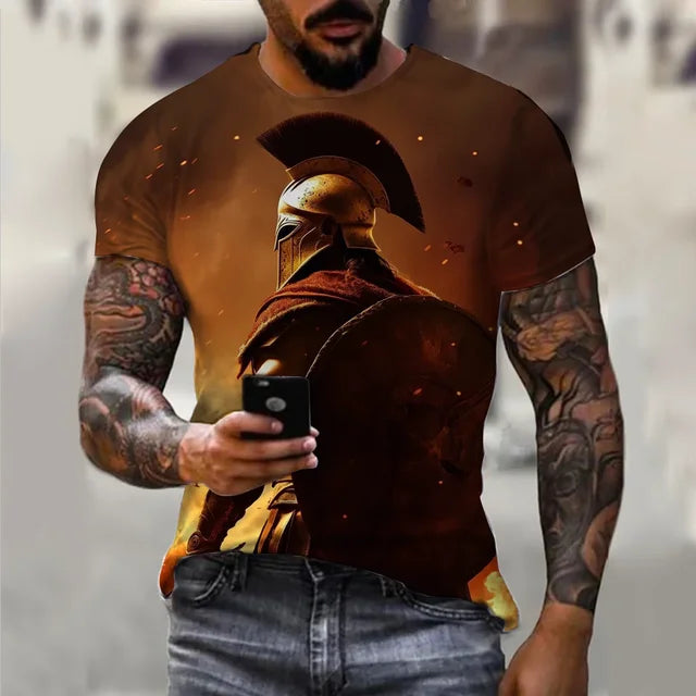 Men's Retro Short Sleeved 3D Printed T-Shirt,Spartan