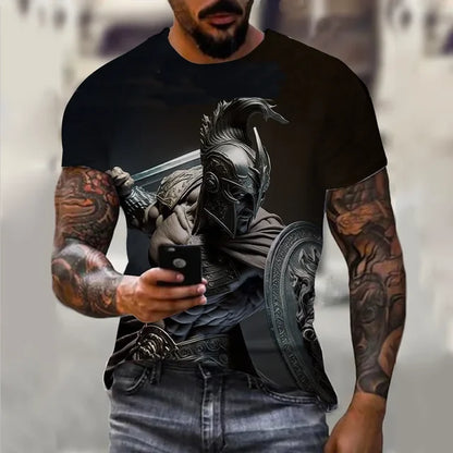 Men's Retro Short Sleeved 3D Printed T-Shirt,Spartan