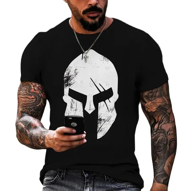 Men's Retro Short Sleeved 3D Printed T-Shirt,Spartan