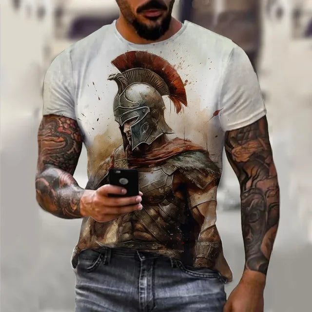 Men's Retro Short Sleeved 3D Printed T-Shirt,Spartan