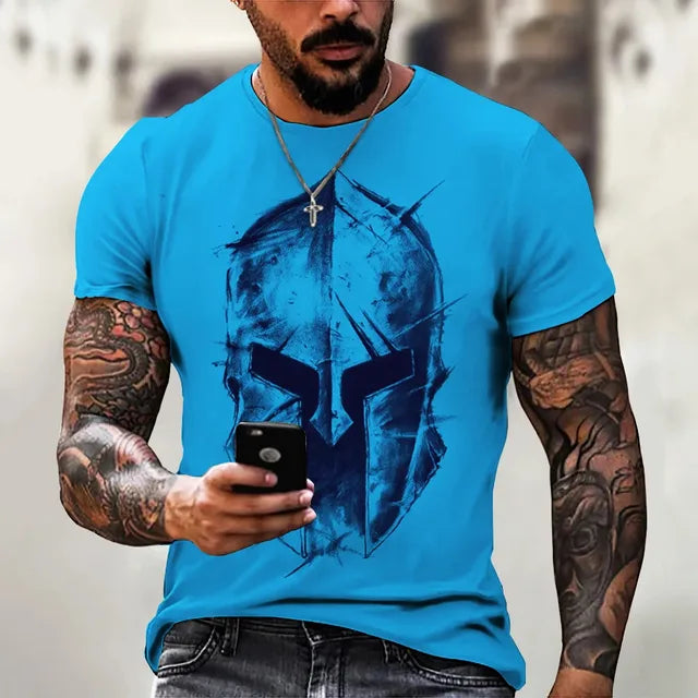 Men's Retro Short Sleeved 3D Printed T-Shirt,Spartan