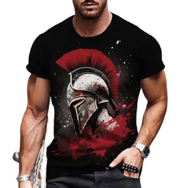 Men's Retro Short Sleeved 3D Printed T-Shirt,Spartan