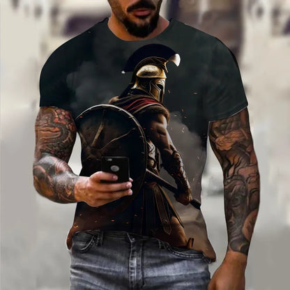 Men's Retro Short Sleeved 3D Printed T-Shirt,Spartan