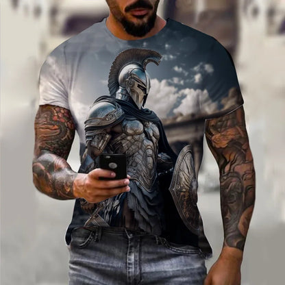 Men's Retro Short Sleeved 3D Printed T-Shirt,Spartan