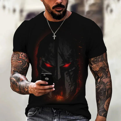 Men's Retro Short Sleeved 3D Printed T-Shirt,Spartan