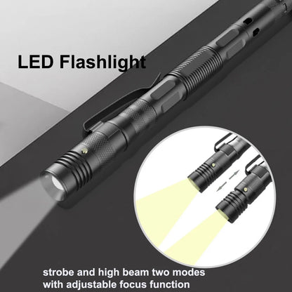 Military Tactical Pen EDC Pen with LED Flashlight Self Defense Glass Breaker Survival Pen Multifunctional Tool Emergency Whistle