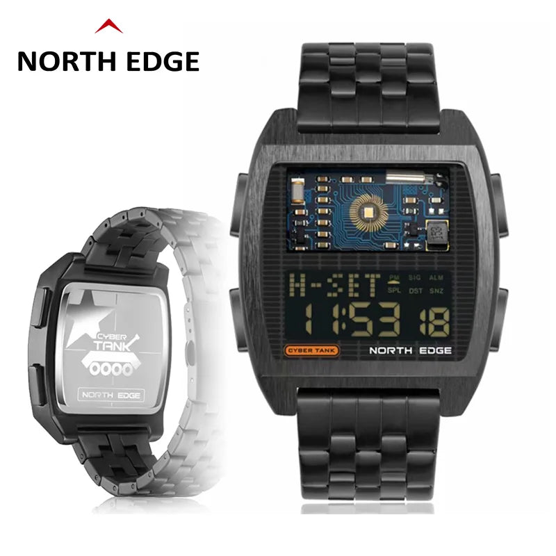NORTH EDGE CyberTank Smartwatch: Indoor/Outdoor Exercise with World Time and Auto Light Switch