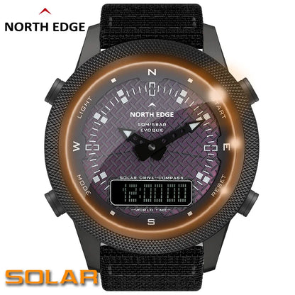 NORTH EDGE Solar: Men’s Digital Watch with Full Metal Case.