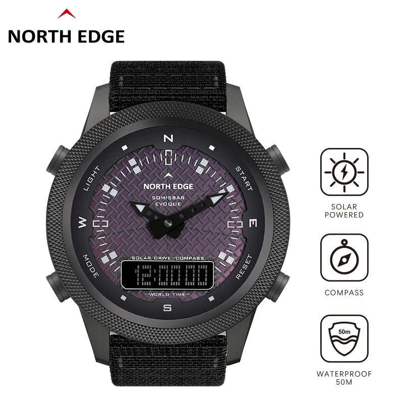 NORTH EDGE Solar: Men’s Digital Watch with Full Metal Case.
