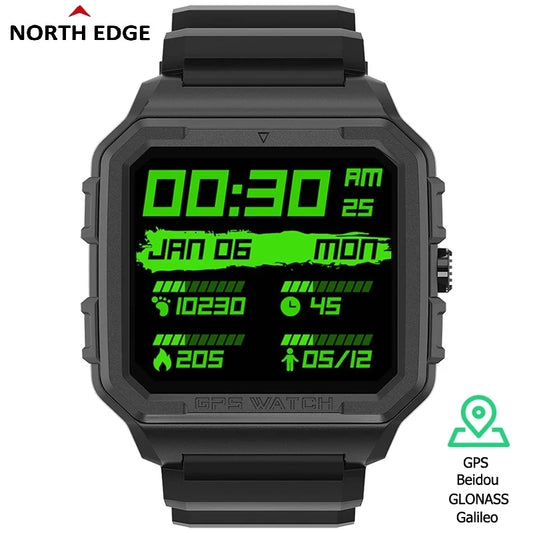 NORTH EDGE Men's Sports Smartwatch: GPS, GLONASS, GALILEO Tracking, Compass, Heart Rate, SpO2, Stress Monitoring & Bluetooth