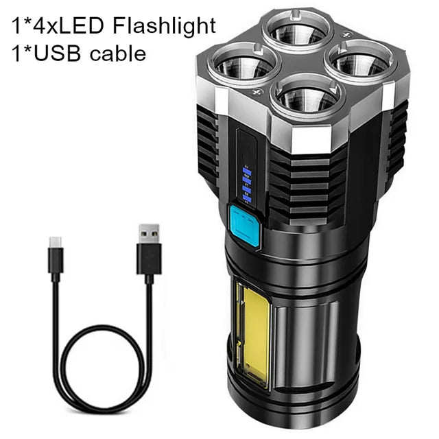 Multifunctional 3W LED Flashlight: USB Charging, COB Side Light, Safety Hammer, Magnet Base - Ideal for Camping & Emergency