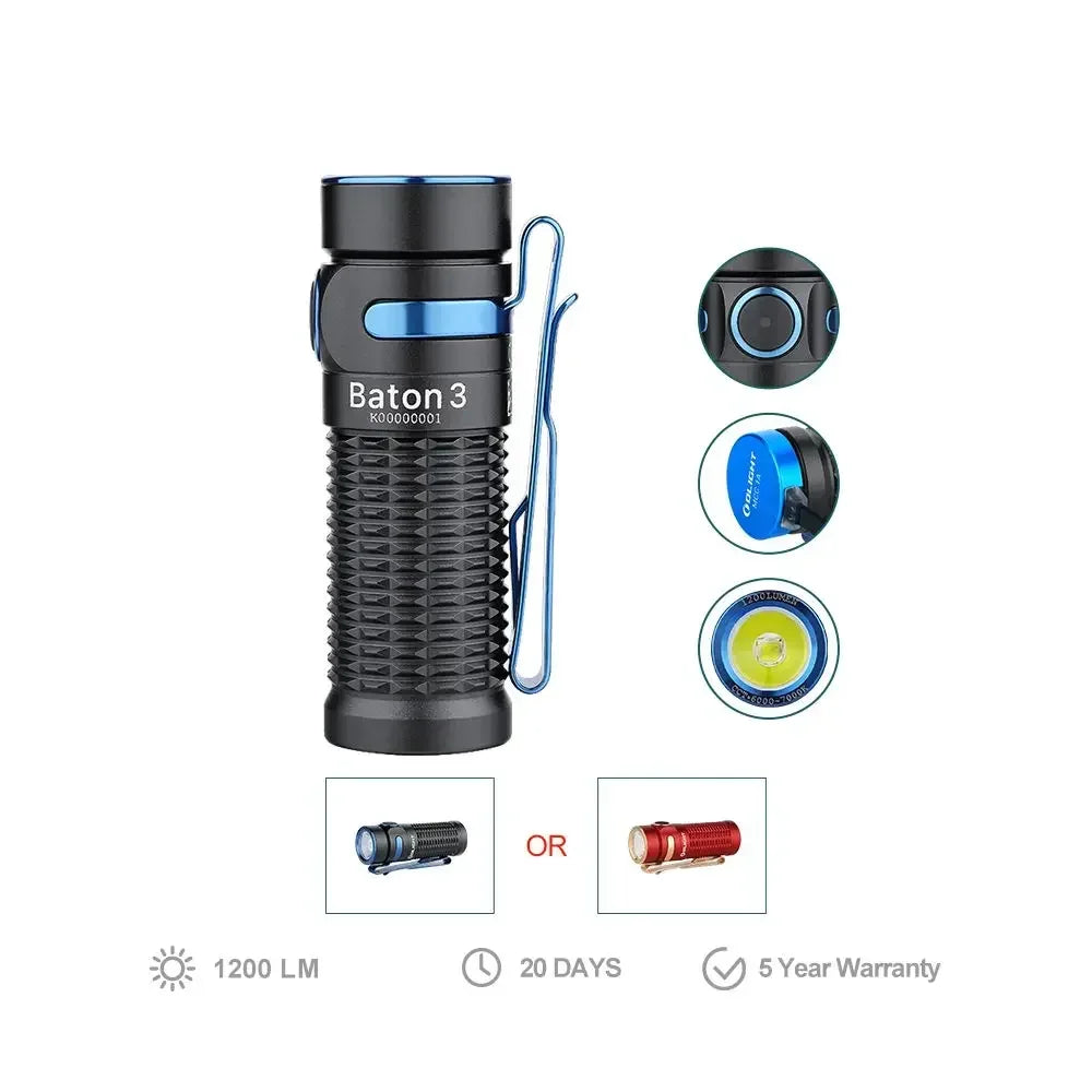 Olight Baton 3 Flashlight 1200 lumens EDC Torch Wireless Charging Case Max 20 Days Runtime Built-in battery Troch Light