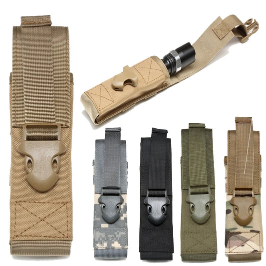 "Rugged Outdoor Tactical MP5 Molle Pouch with Expandable Baton and Flashlight Holder"