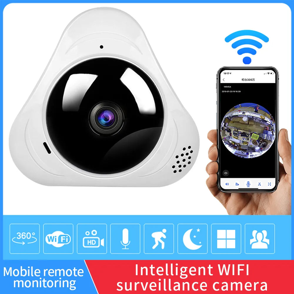 Panoramic Fisheye IP Cameras with Night Vision, CCTV Surveillance Cameras, 360 Degree, WiFi, 1080P