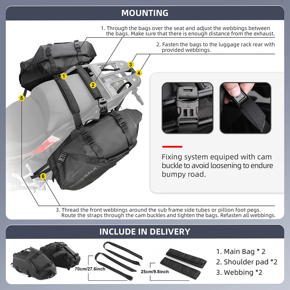 "Rhinowalk Motorcycle Pannier Bag: Ultimate Waterproof Storage for the Open Road"
